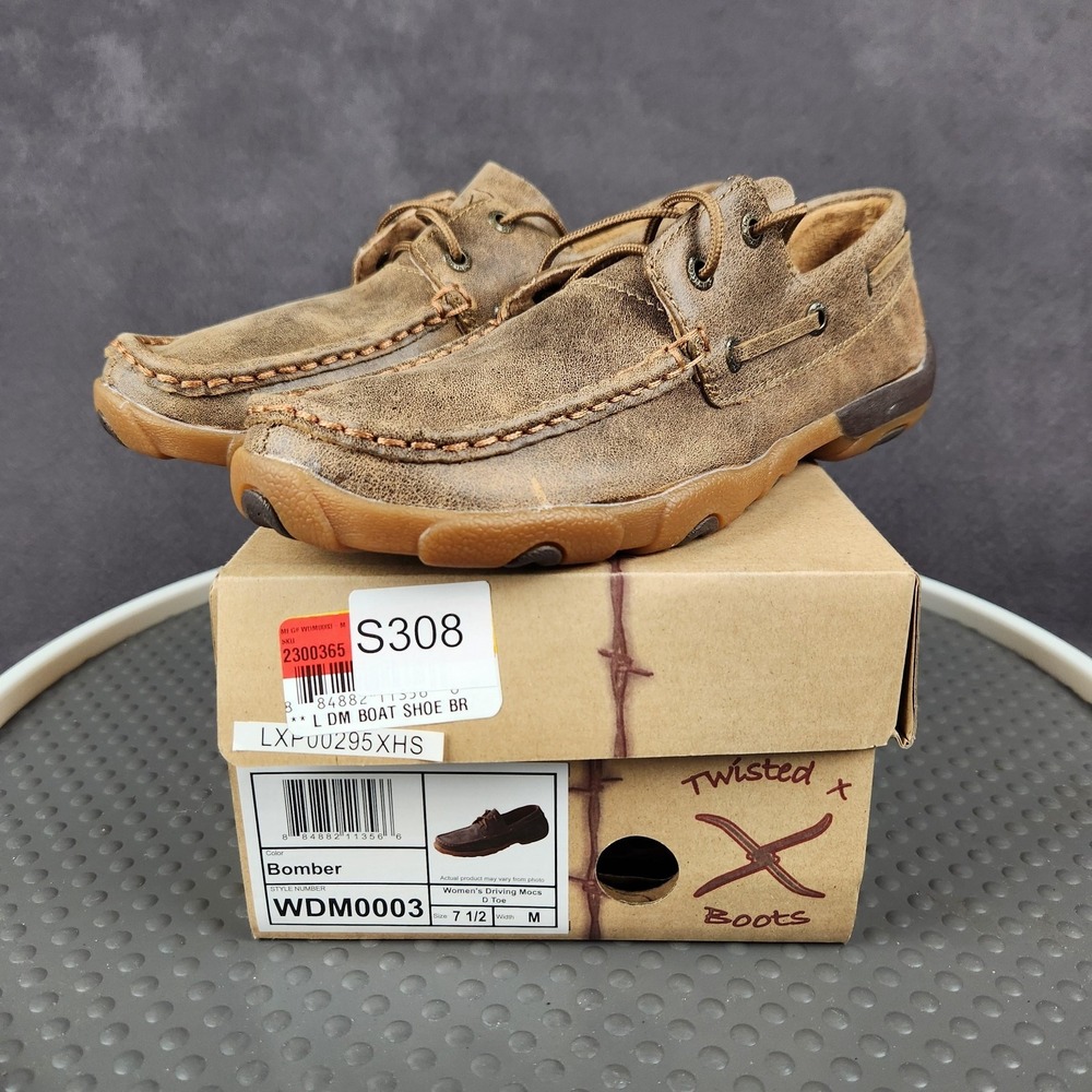 Twisted X Shoes Womens Size 7.5 Brown Bomber Leather Driving Moc Boat WDM0003